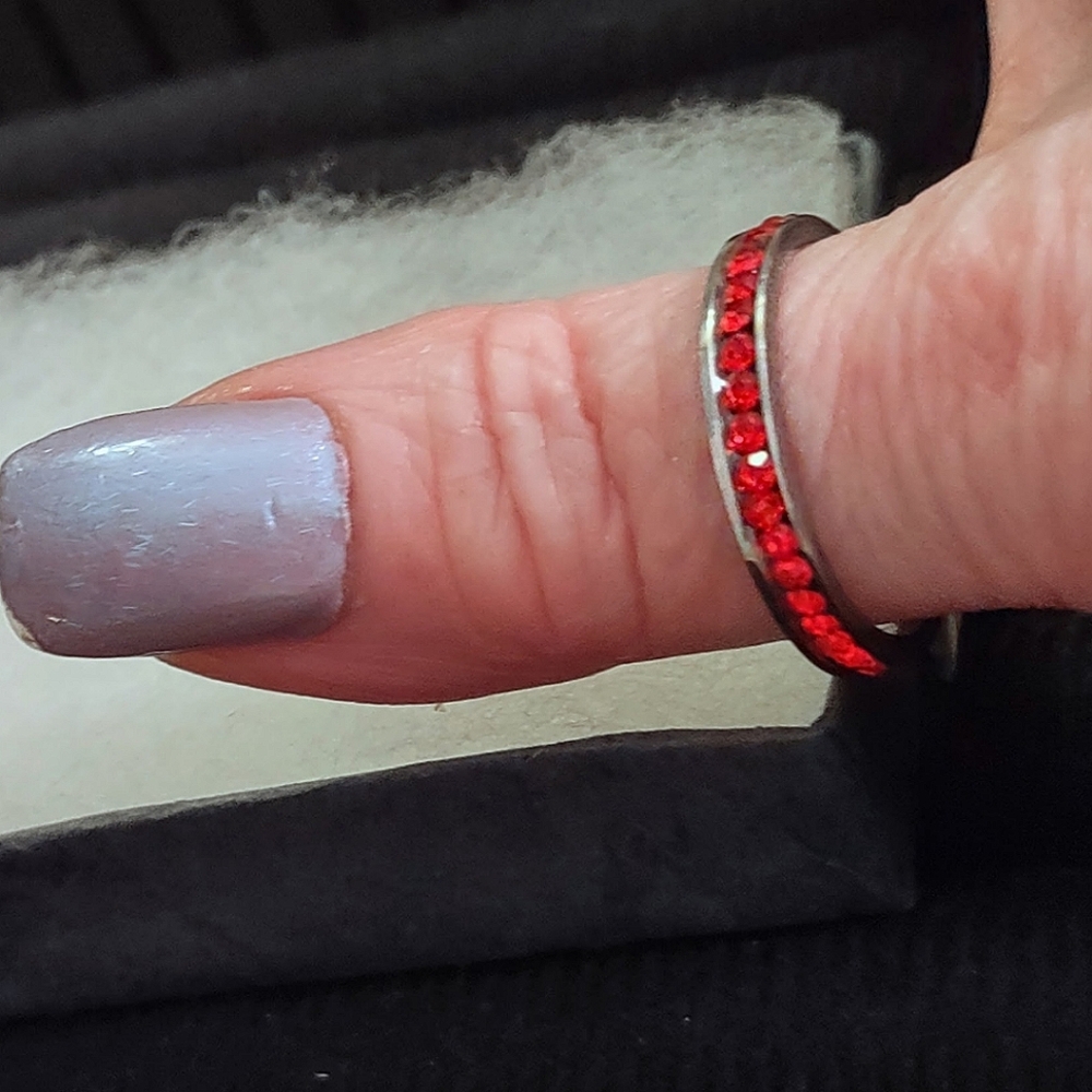 Red Rhinestone Eternity Band Thumb Ring Stackable